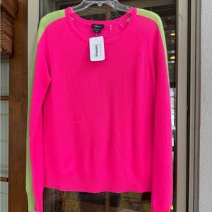 Bright Pink and Green Women's Crew Neck Sweater